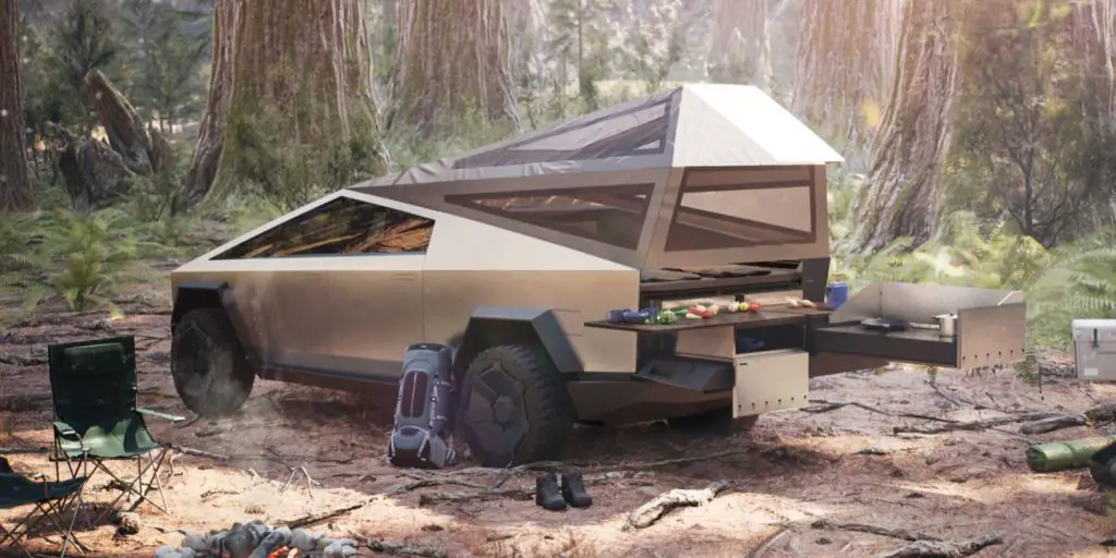 Tesla pickup truck is the best camping vehicle.